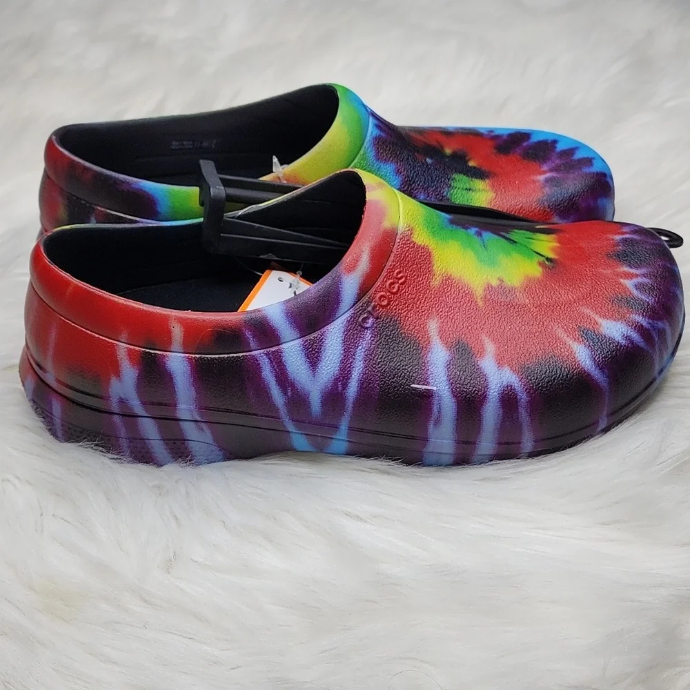 Crocs At Work On The Clock Graphic Work Slip On Shoes Tye Dye